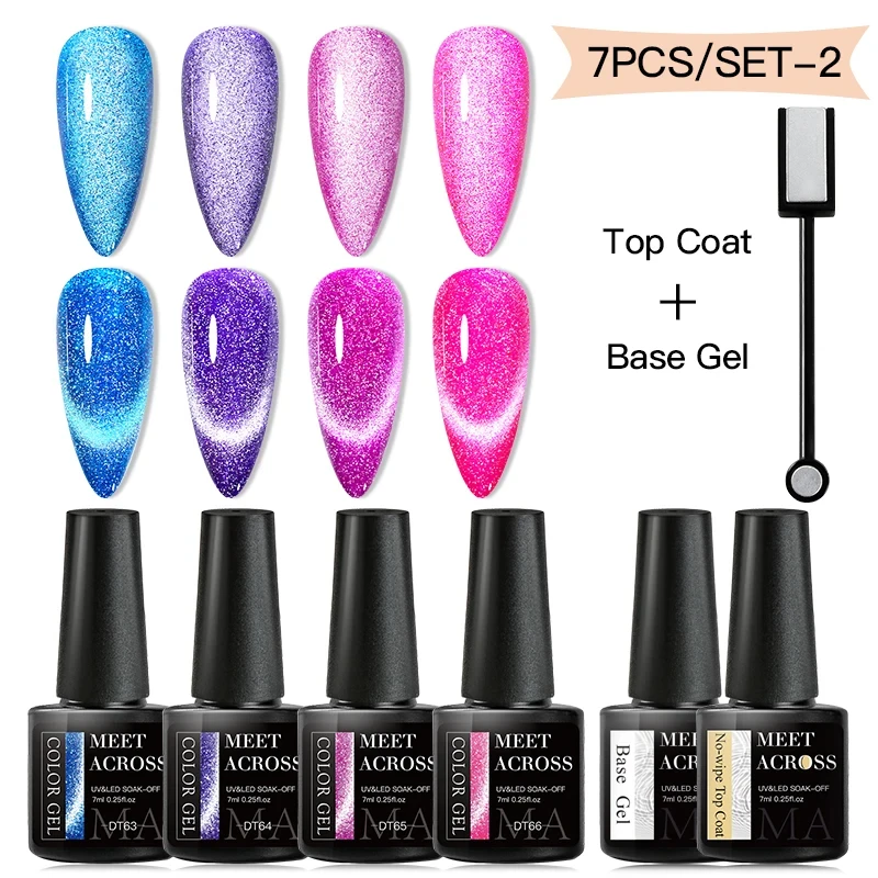 7 - 11 piezas / juego de esmalte de uñas de gel magnético para gatos reflejo fluorescente, juego de manicura de neón brillante con barra magnética