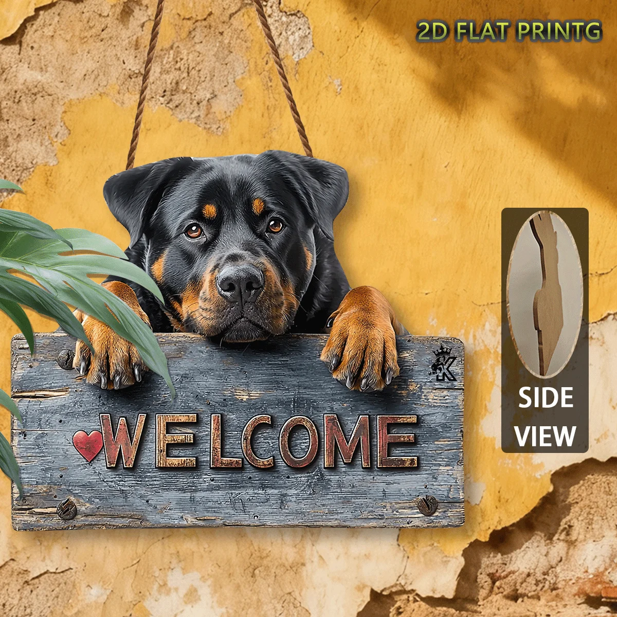2D Flat, Wooden Signs, Outdoor Plaques and Wall Art,Rottweiler Welcoming, Outdoor Decor, Housewarming Gift, Gifts for Dog Lovers