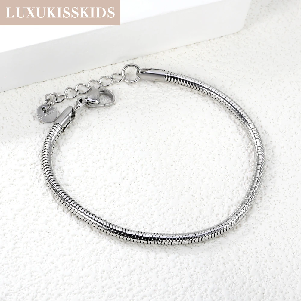 LUXUKISSKIDS Square/Round Snake Chains Wrist Jewelry for Woman Mens Gifts Simple Solid Titanium Steel Bracelet Wholesale Direct