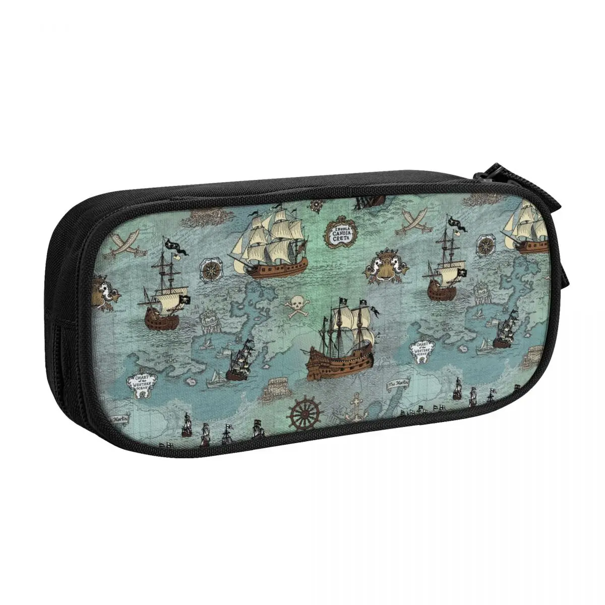 Custom Pirate Map Nautical Sea Print Cute Pencil Cases Girl Boy Large Storage Skull Sailor Pencil Pouch Students Stationery