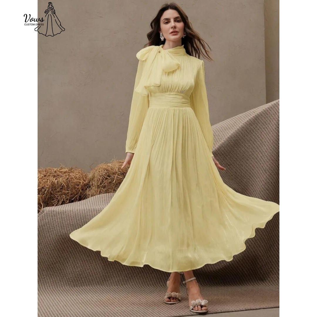 

Vows Элегантные вечерние платья на заказ для женщин Роскошное вечернее платье 2025 Линия с круглым воротником Роскошное вечернее платье с бантом для выпускного вечера