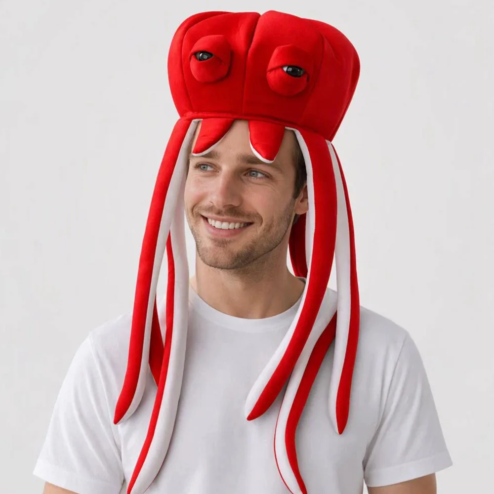 Squid Plush Hat Cosplay Funny Ocean Animal Octopus Tentacle Headwear Halloween Carnival Dress Up Christmas Party Costume Props