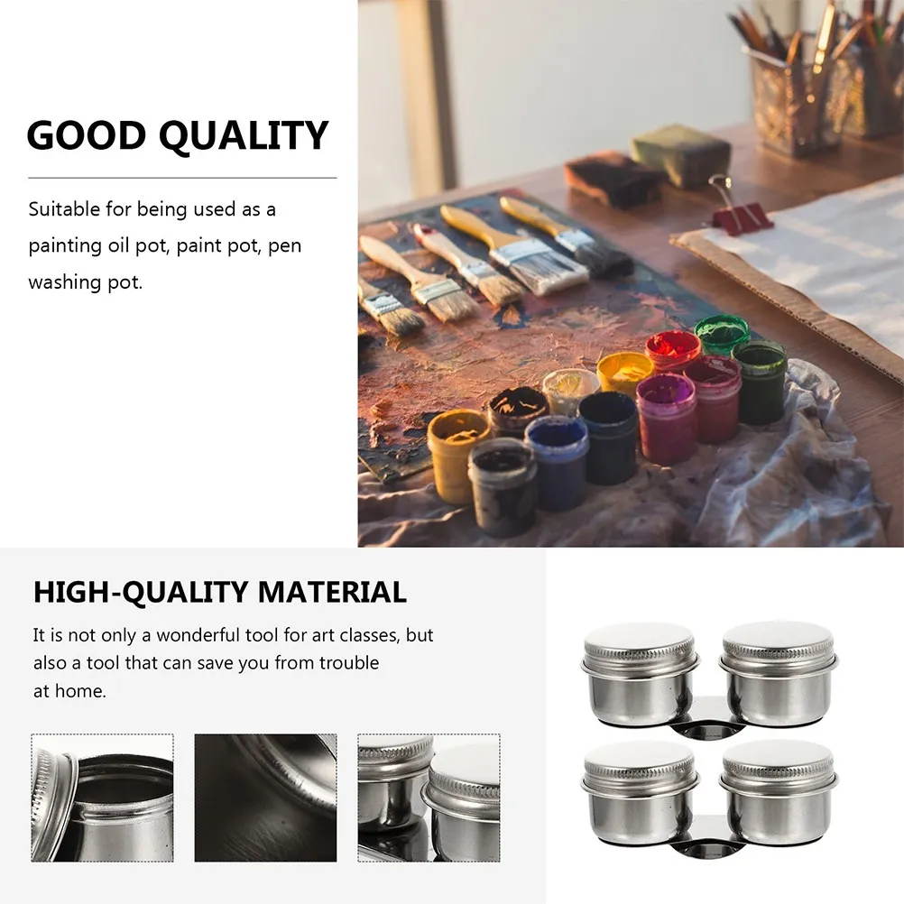 2Pcs Oil Palette Cup Stainless Steel Brush Washing Pot for Painting Pen Cleaning Portable Art Studio School Home Use Color
