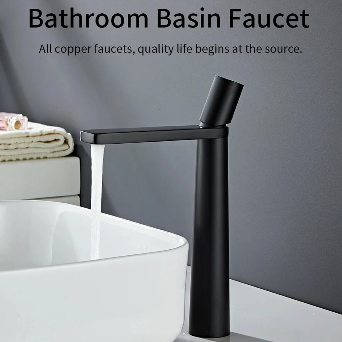 

Простой высокий стиль, смеситель для раковины в ванной комнате, смеситель для холодной и горячей воды с одним отверстием, столешница 360° ° Вращающиеся смесители