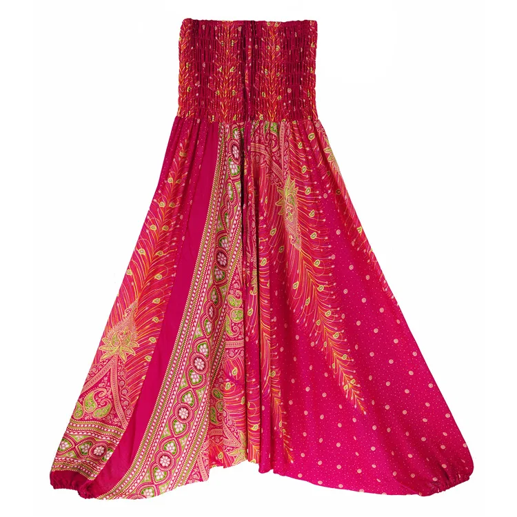 Spodnie Boho Damskie Pantalones Mujer Hippie Wysoki Stan Rayon Harem Baggy Boho Yoga Odzież Plażowa Pour Femme Calca Feminina Wzorzyste