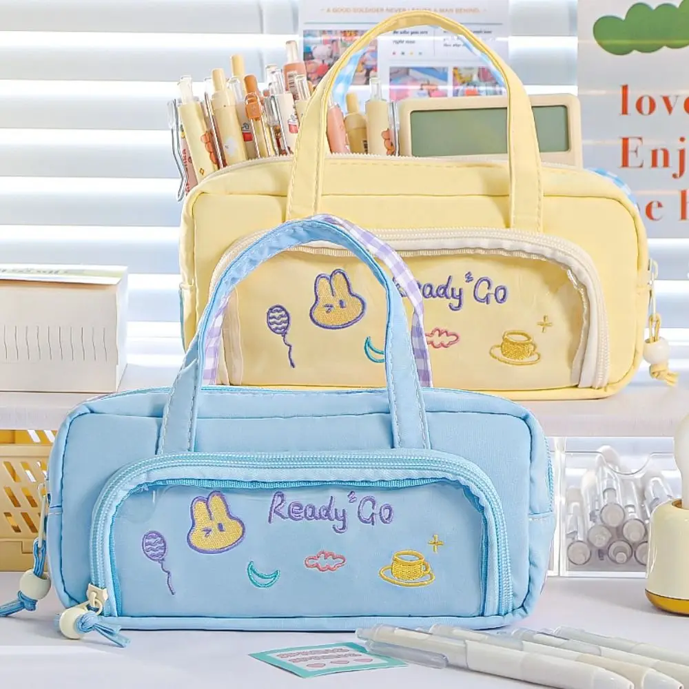 Double Sided Pattern Design Handheld Pen Bag Multi-layer Large Capacity Pencil Case Students Stationery Bag For School Office