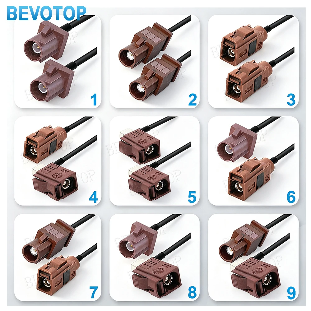 BEVOTOP RAL8011 Brown Fakra F Male/Female to Fakra F RG174 Cable for TV SDARS Audio Video Antenna Extension Pigtail Fakra Jumper