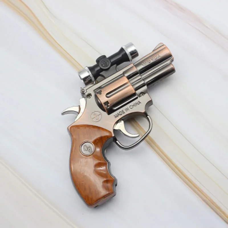 New Laser Revolver Gun Lighter Metal Windproof Butane Inflatable Cigar Igniter Pistol Cigarette Lighters & Smoking Accessories