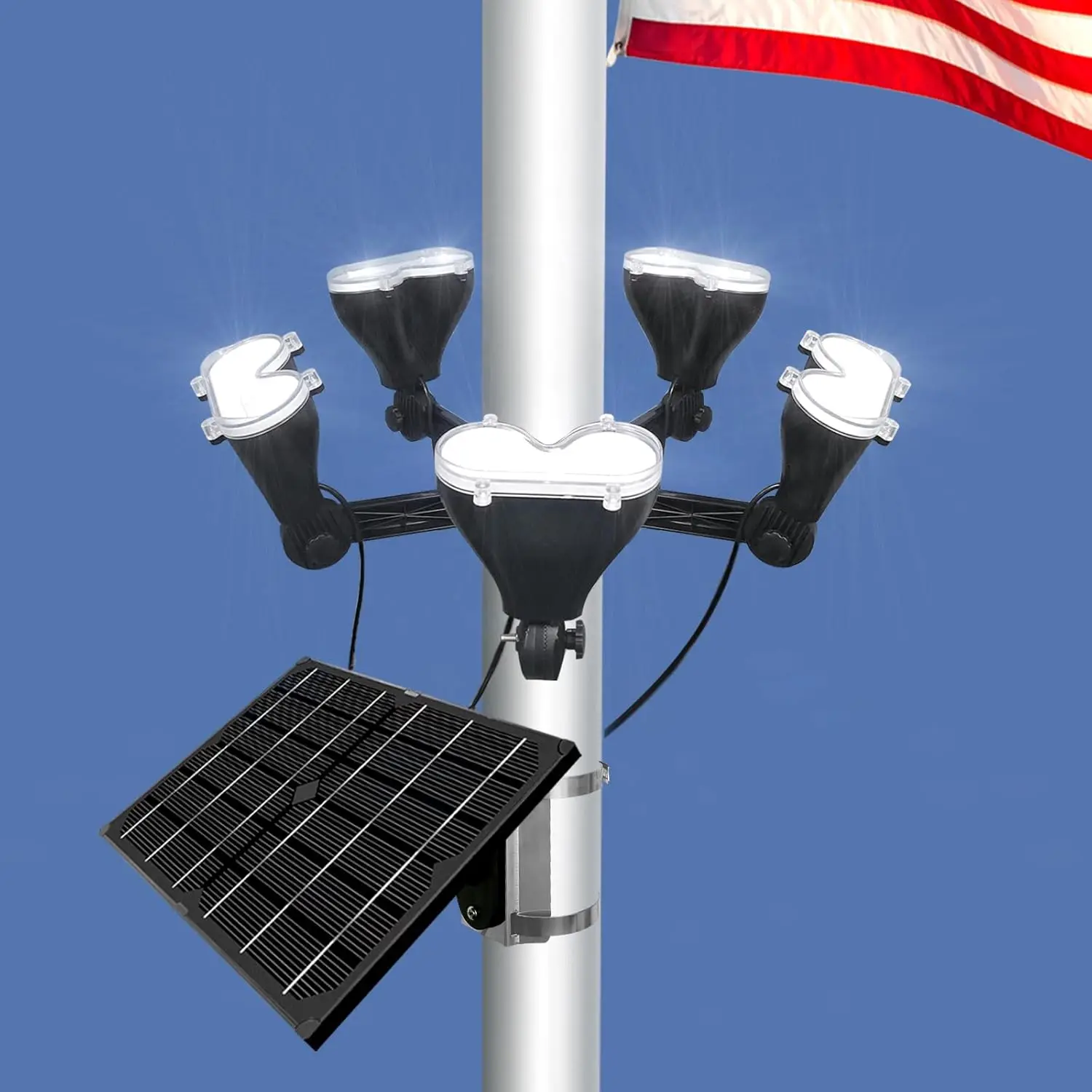

Solar Powered Flag Pole Light, 155 LEDs, 4800lm, Waterproof, 12000mAh, Dusk to Dawn, Fits 2-6 Inch Flagpoles