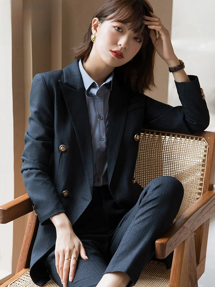 ay Striped Women's Suit Jaet Profional Workwear Front Desk High End Busin Formal Outfit Autumn Winter Faion