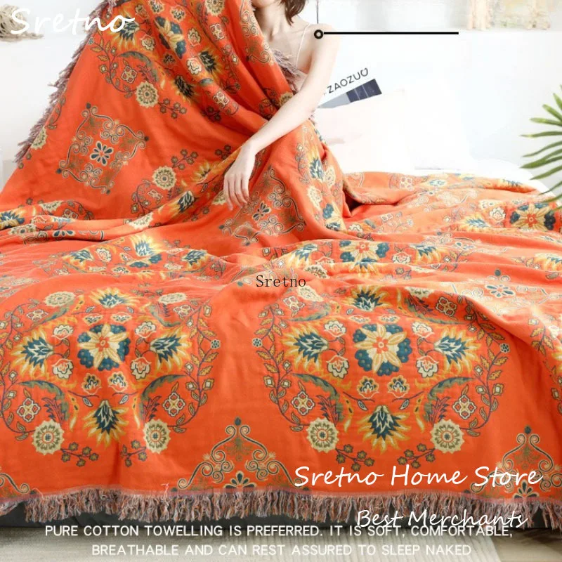 SRETNO Japanese Cotton Double-sided Throw Blanket Sofas Blankets Four-season General Quilt Bed Sheet Cover Travel Blanket Mantas
