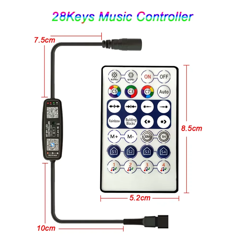 Flexible Display Module DC12V 3Pin WS2815 Matrix Panel Screen with LED Ring Individually Addressable And 28-Key Music Controller