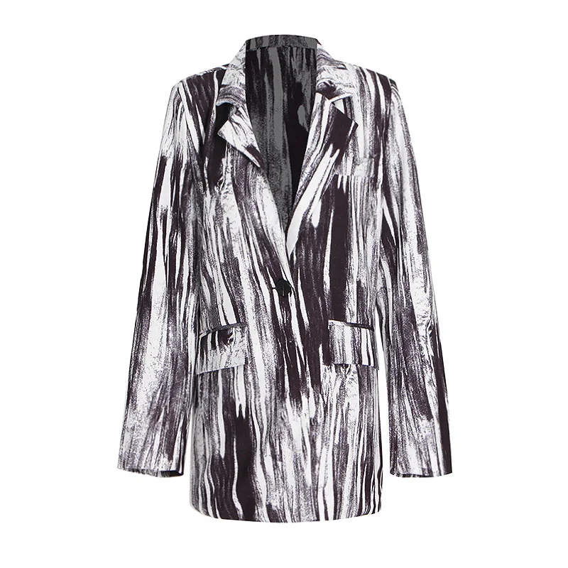 Street hipster loose suit autumn new printing black white graffiti niche design blazer vestes femmes outerwears traf 2025 woman