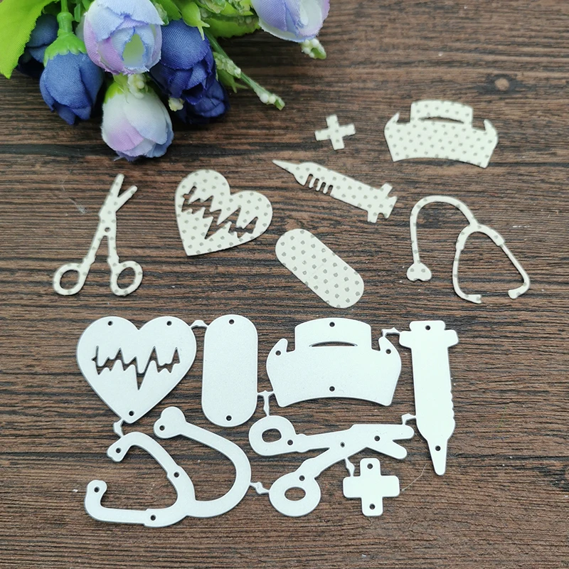크리 에이 티브 간호사 모자 주사기 DIY Scrapbooking 장식 엠보싱 공예 다이 커팅 템플릿에 대한 금속 절단 다이 스텐실