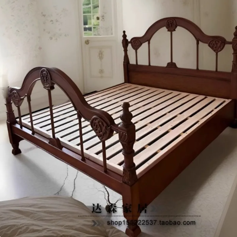 Amerikanische ländliche antike Massivholz-Doppelbettvilla geschnitzt Prinzessin antiken Stil Homestay Designer Hauptschlafzimmer Hochzeit