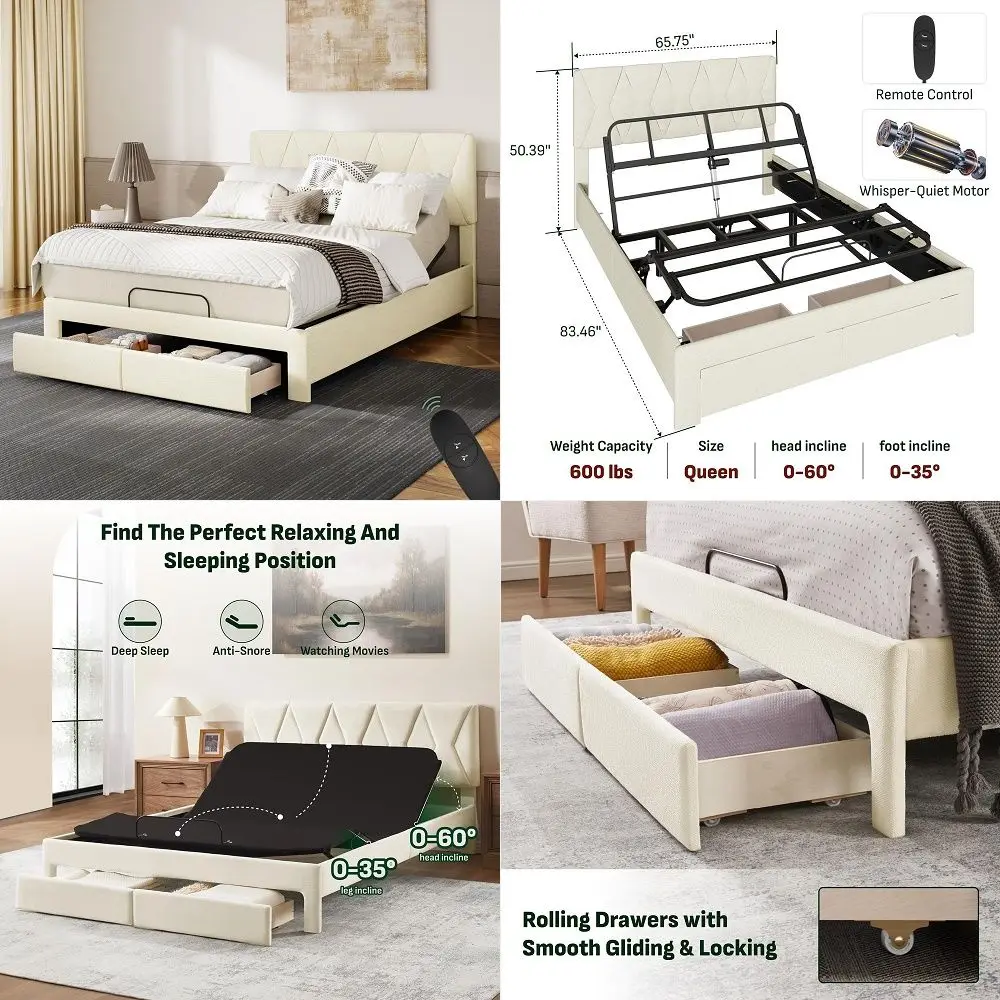 

XL Adjustable Bed Base Frame and 12 inch Green Tea Memory Foam Mattress, Electric Bed Base Wireless Remote, Zero Gravity Bed, H