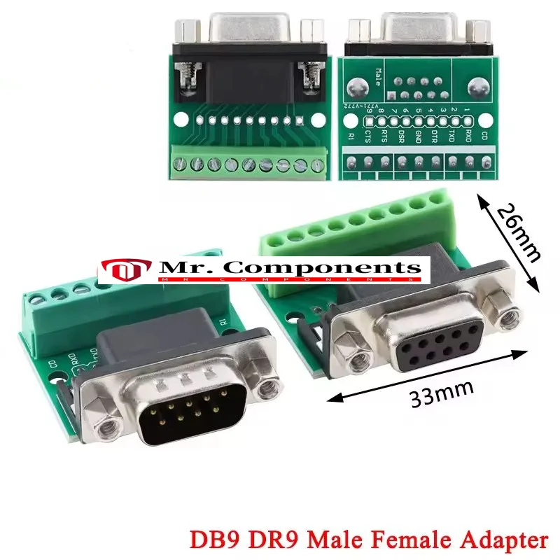 1PCS DB9 DR9 Male Female Adapter Cable Signals Terminal Module RS232 RS485 Serial Port COM To Terminal 9-Pin 9-Hole Connector