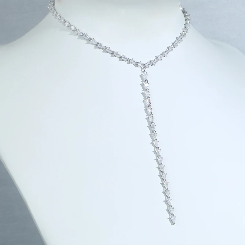 New Waterdrop Cz Long Statement Necklace With Crystal Lariat Choker Sparking Tennis Chain Necklaces For Women Wedding Jewelry