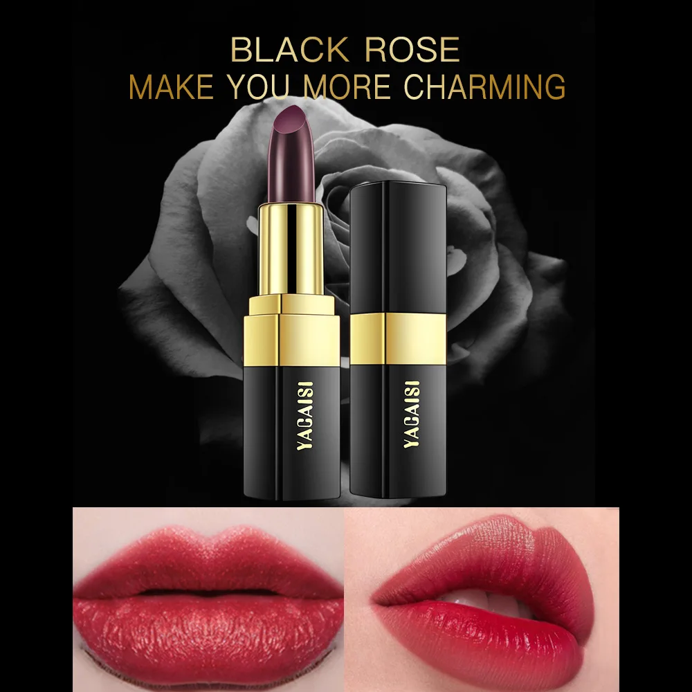 

Gold Foil Color Changing Rose Lipstick Red Blue Black Gradient Temperature Hydrating Moisturizing for Holiday Stage