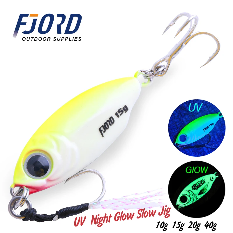 Señuelo de Pesca FJORD de Metal Miro de 10g, 15g, 20g, 40g, para Agua Salada, con Efecto Luminoso UV y Anzuelo, Artículos de Pesca, Cebos Artificiales