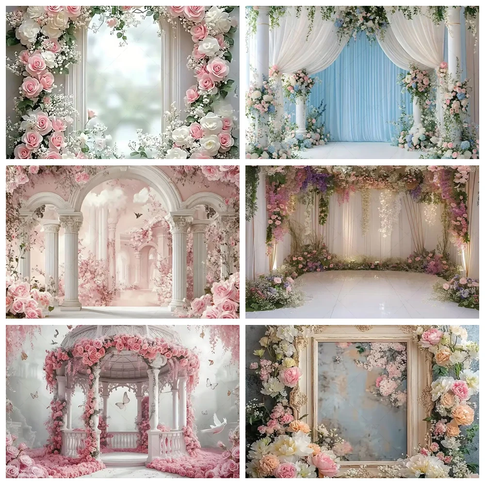 

Spring Flowers And Plant Butterflies Theme Photography Background Tea Party Decoration Dreamy Wedding Supplies Backdrod