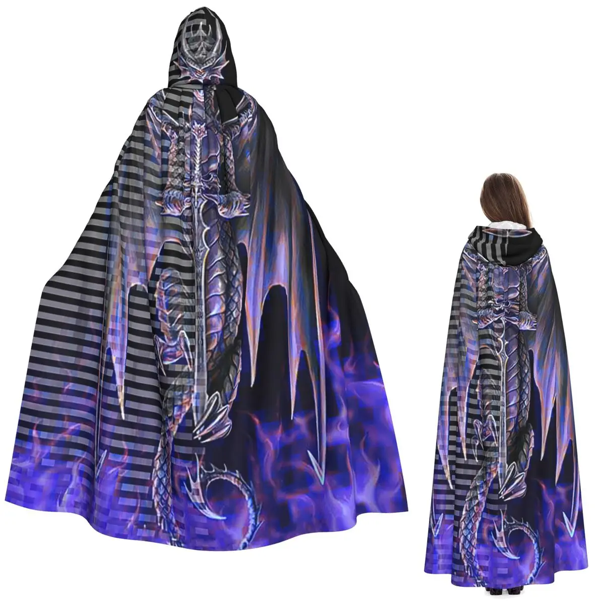 

Dragon And Swords Fantasy Art Intricate Armor Design Long Hooded Cloak Witch Medieval Costume Cosplay Cape HalloweenVampire
