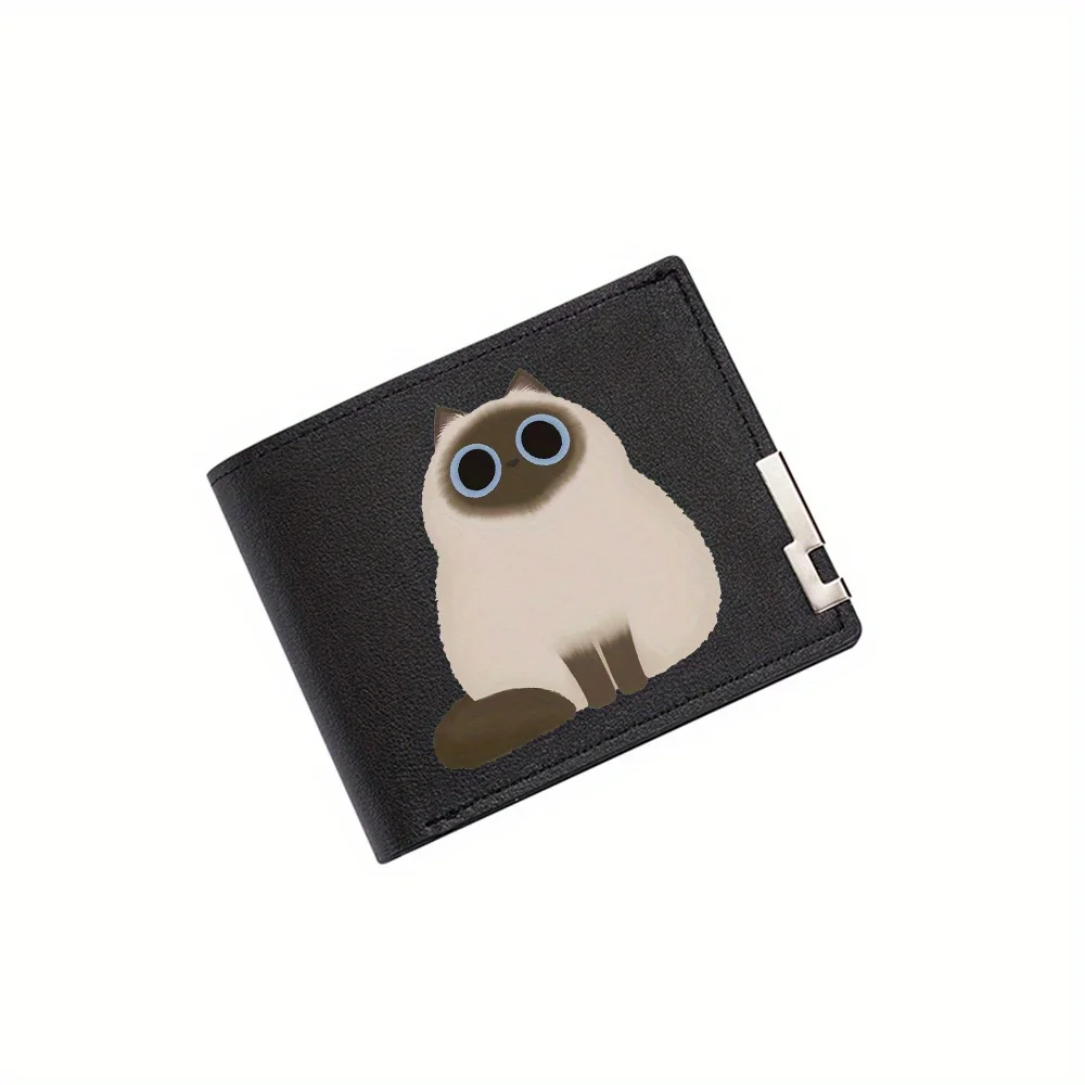 Fluffy cat big eyes sitting Men's Wallet Printing Design Simple Modern Stylish Business Father's Boyfriend's Christmas Lover's G