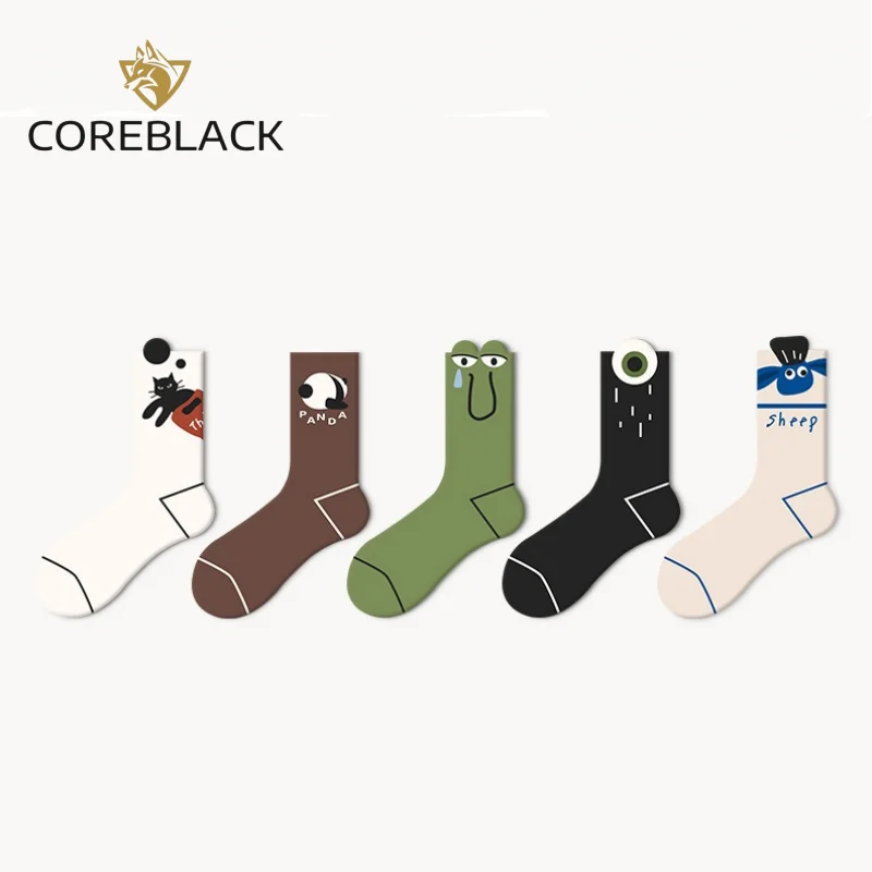 COREBLACK 5 Pairs Set Cartoon Mid Tube Socks Colorful Design Socks Combed Cotton Breathable Comfortable Four Seasons Socks