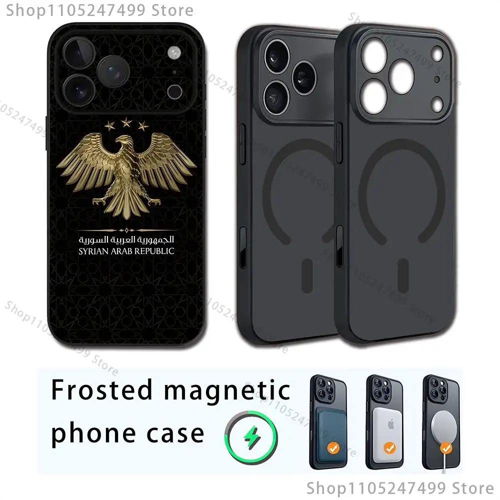Telefono con logo dell'emblema della bandiera S-Syrian per iPhone 17,12,11,16,15,13,14,Pro,Max,Plus,Mini, per Magsafe, custodia di ricarica wireless magnetica