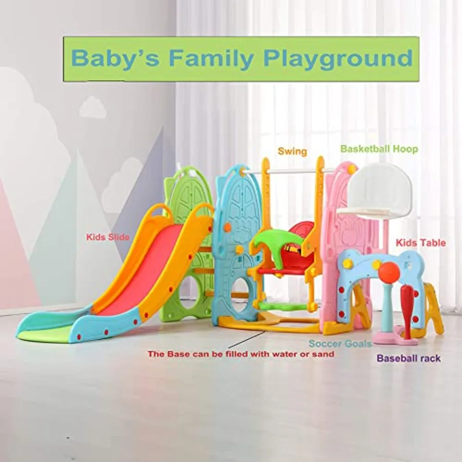 Ensemble toboggan et balançoire pour tout-petits, combinaison de aire de jeux intérieure et extérieure pour garçons et filles, ensemble 8 en 1, couleurs mélangées