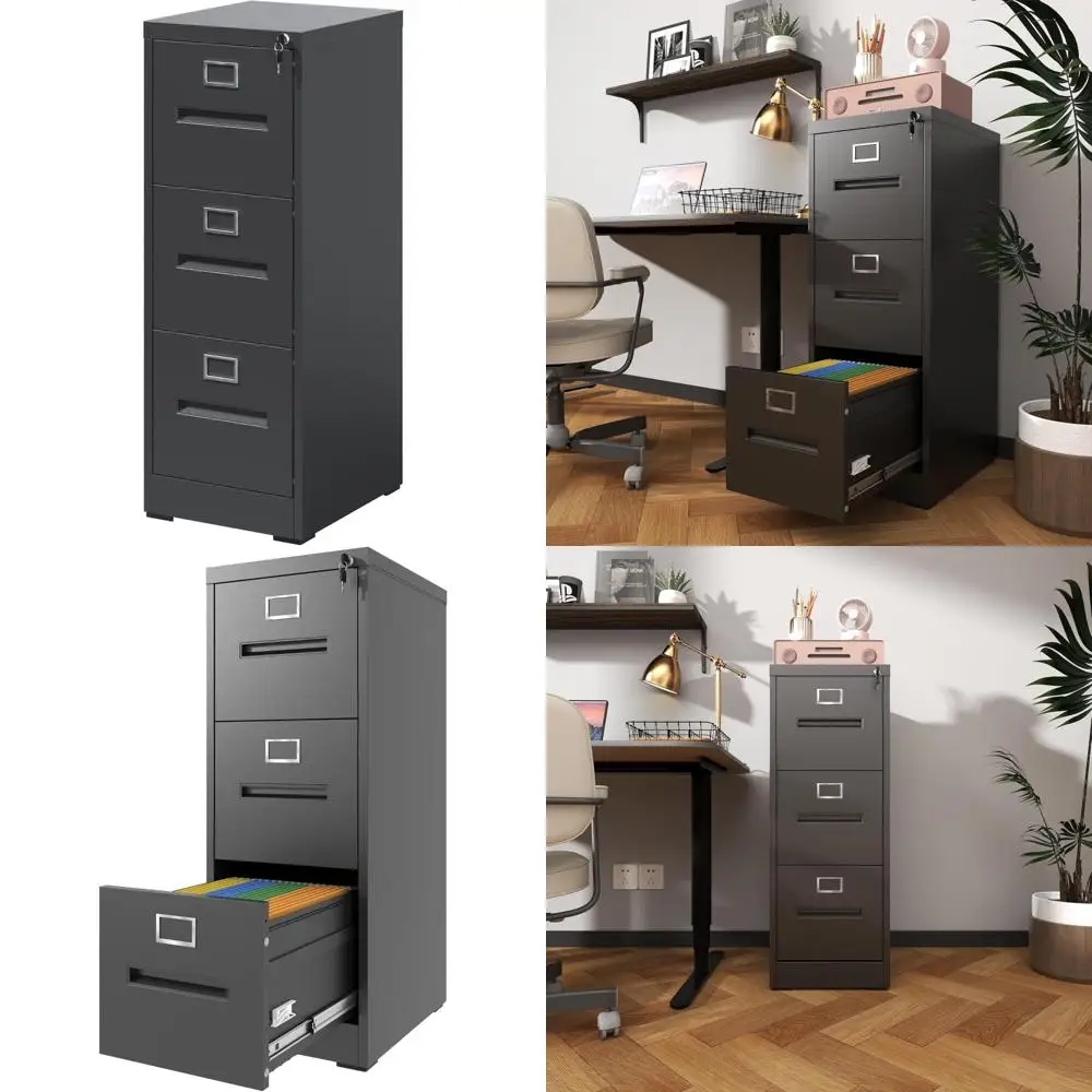 خزانة ملفات معدنية عمودية ذات 3 أدراج مع قفل، وحدة تخزين لأرقام A4/الحروف/القانونية، وتصميم موفر للمساحة للاستخدام المكتبي والمنزلي #1