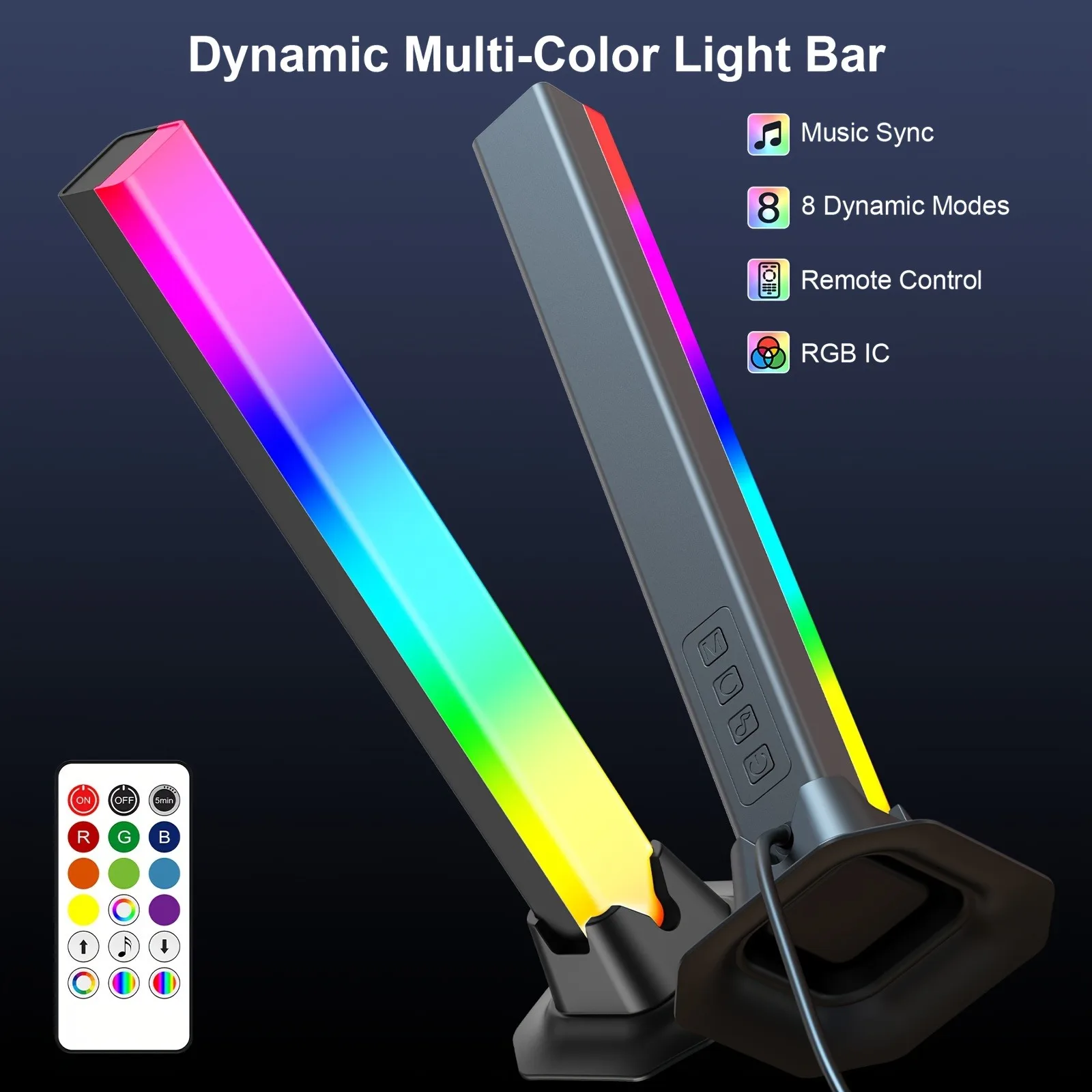 1 زوج RGB إيقاع الضوء، 180 °   قضبان الإضاءة الذكية، أضواء LED للألعاب، 16 مليون تعديل الألوان DIY، جهاز التحكم عن بعد، ضوء لاقط USB