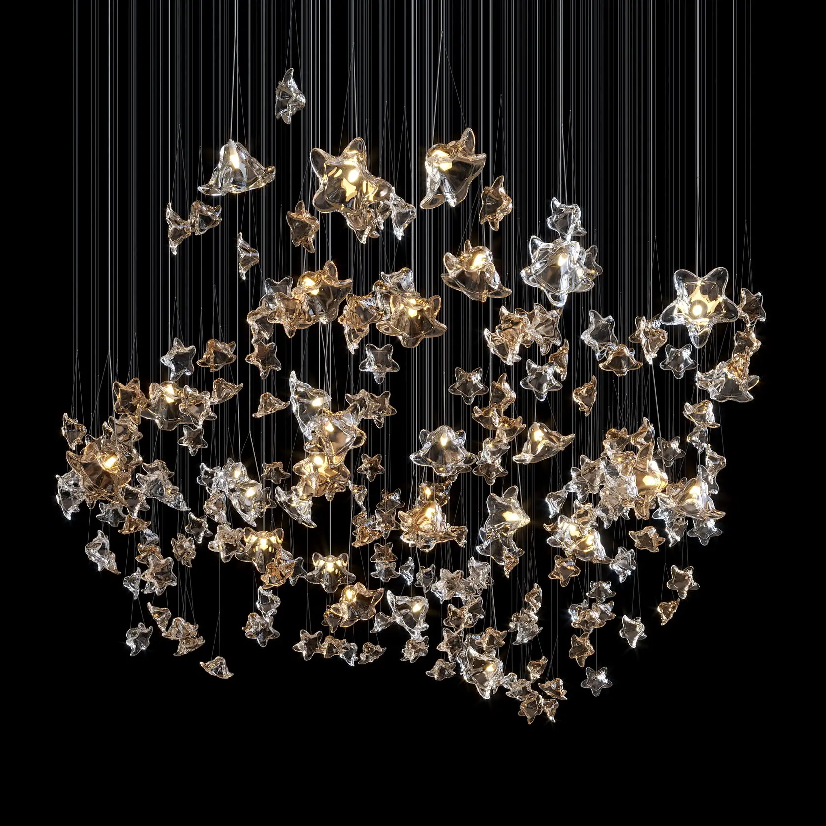 Customer Star Ceiling Handmade Glass Flower Light Transparent Clear Color Chandelier Light