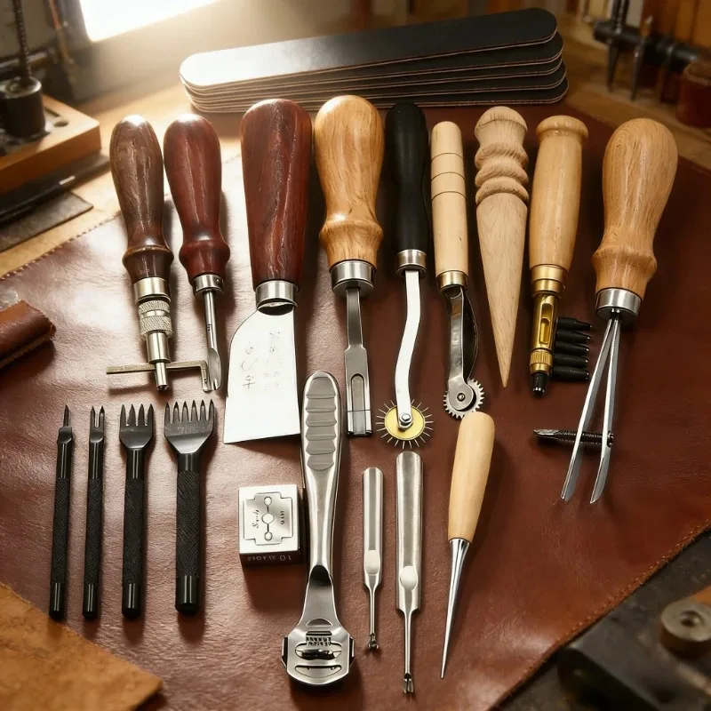 Portable Leather Tool Kit Sewing Set for Leather Craft Repair & DIY 18pcs Hand Stitching Leather Working Tools with Storage Case