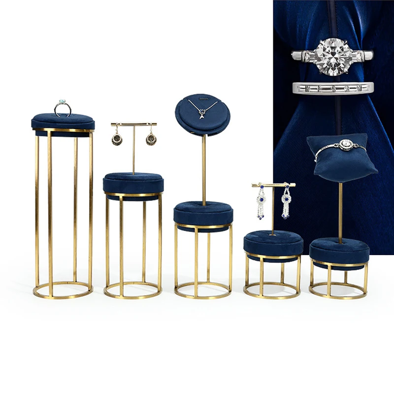 

Реквизит для демонстрации ювелирных изделий, ожерелье, кольцо, синяя металлическая подставка для ювелирных изделий, оконная подставка для ювелирных изделий