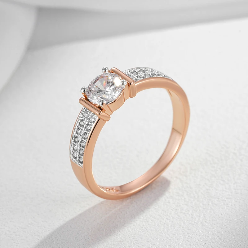 Kinel Luxury Full Shiny Natural Zircon Rings For Women Fashion 585 Rose Gold Color Bride Wedding Ring Daily Fine Jewelry