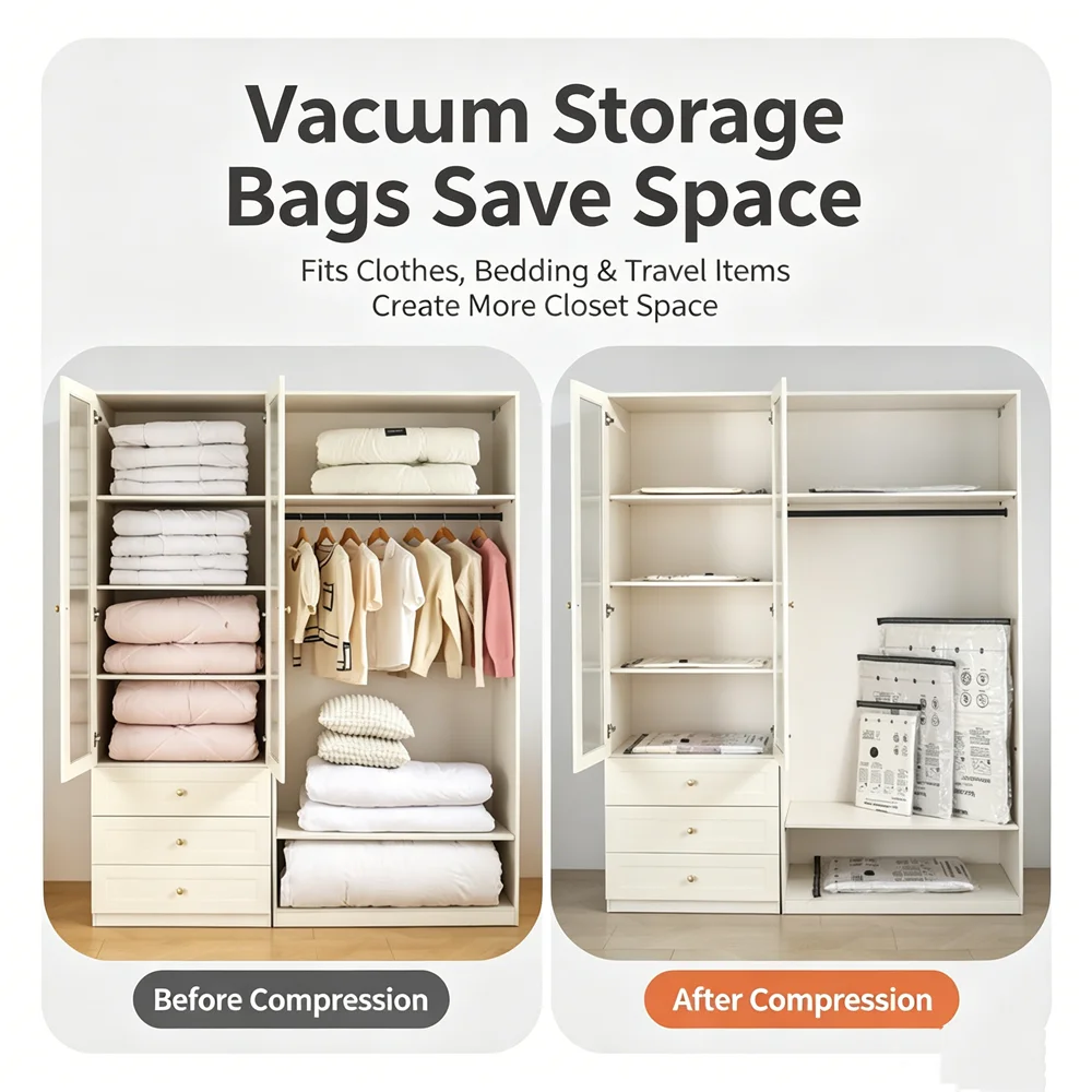 15Pcs Vacuum Storage Bags Set with Electric Pump Thickened Compression Bags for Travel Clothes Bedding Space Saver Black