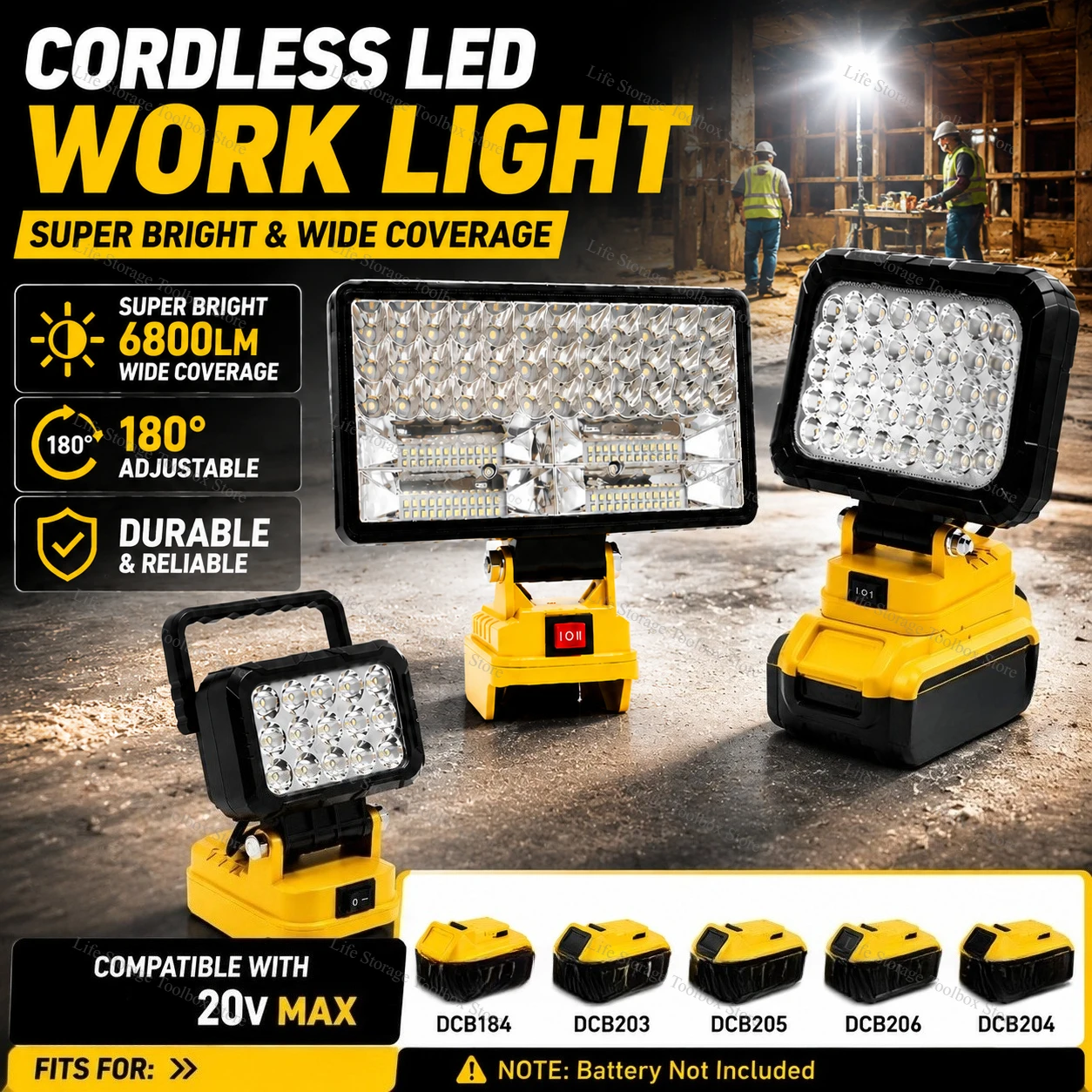 Portable Light Lantern With 2 USB Charger For Dewalt 18V 20V Li-ion Battery LED Flashlight for Outdoor Emergency Lighting