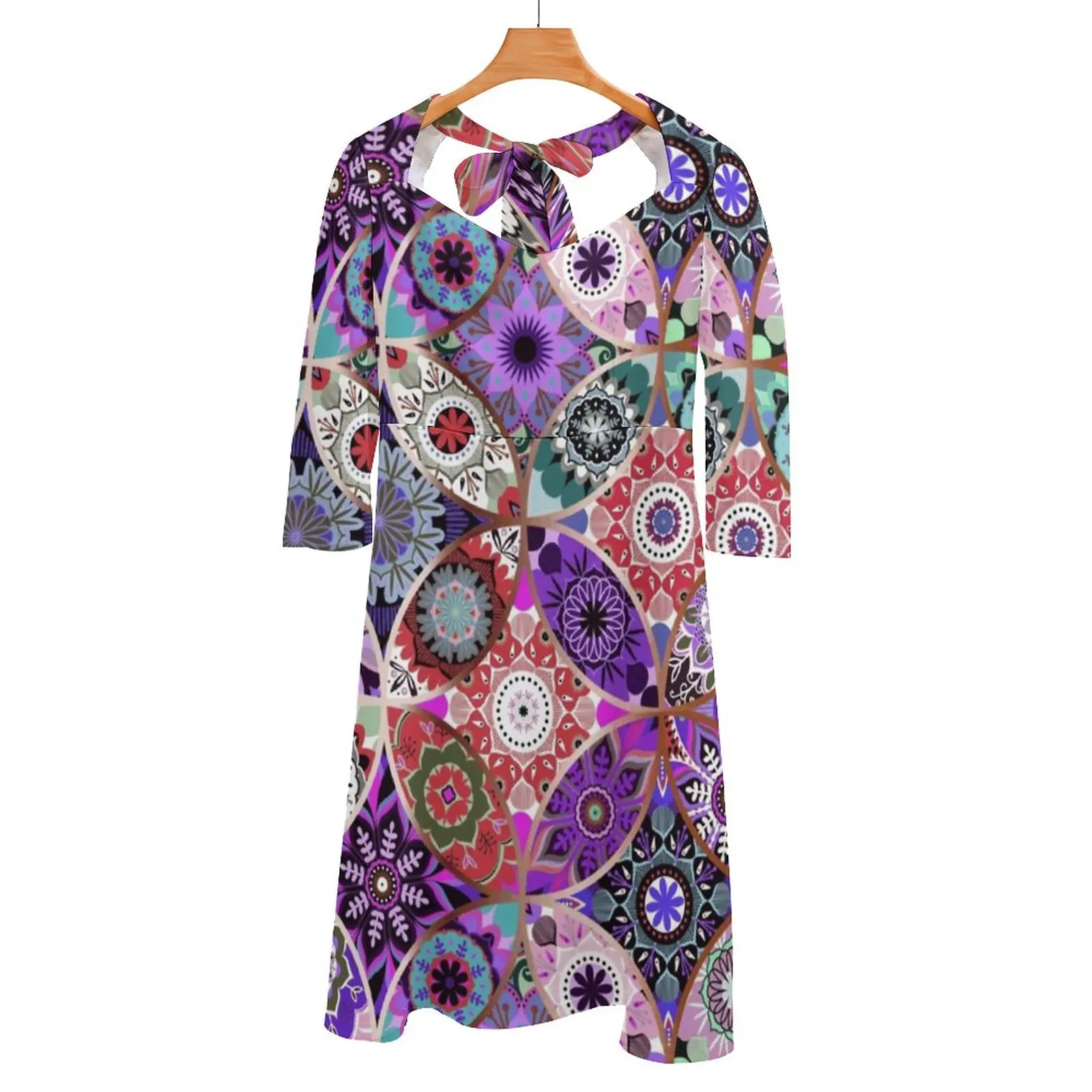 Moroccan Bazaar | Purple Back Lacing Backless Dress Square Neck Dress Fashion Design Large Size Loose Dress Ornament Mandala