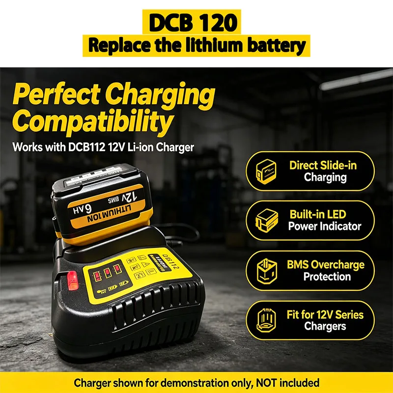 12V 3Ah 6Ah Battery 12V Replacement for Dewalt DCB120 Lithium-ion Batteries DCB125 DCB123 DCD710 Power Tools Battery view 2