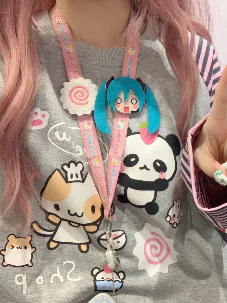 ADAgirl Harajuku Stripe T Shirt E-girl Kawaii Chinese Panda Graphic T-shirts Women Cutecore Cartoon Raglan Sleeve Clothes Autumn