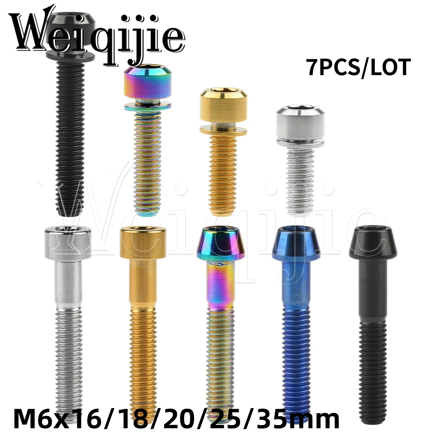 

Weiqijie 6Pcs M6x16 18 20 25 35mm Titanium Ti Bolts With Washer And 1Pcs M6x35mm Titanium Screws Bolts Bicycle Parts 7Pcs/L