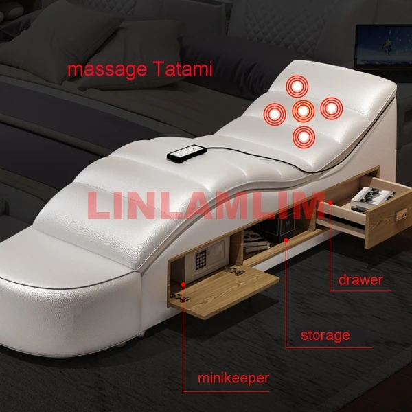 Wielofunkcyjny masaż TATAMI łóżko z prawdziwej skóry rama król/rozmiar Queen Tech inteligentne łóżka prostokąt Ultimate Camas Designer Cama