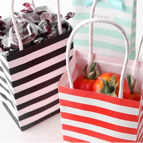 

10 Pieces Kraft Bonbonniere Wedding Party Goodie Bags for Sweets Candy Cookie Present Packing Favor Paper Stripe Gift Bag Packa