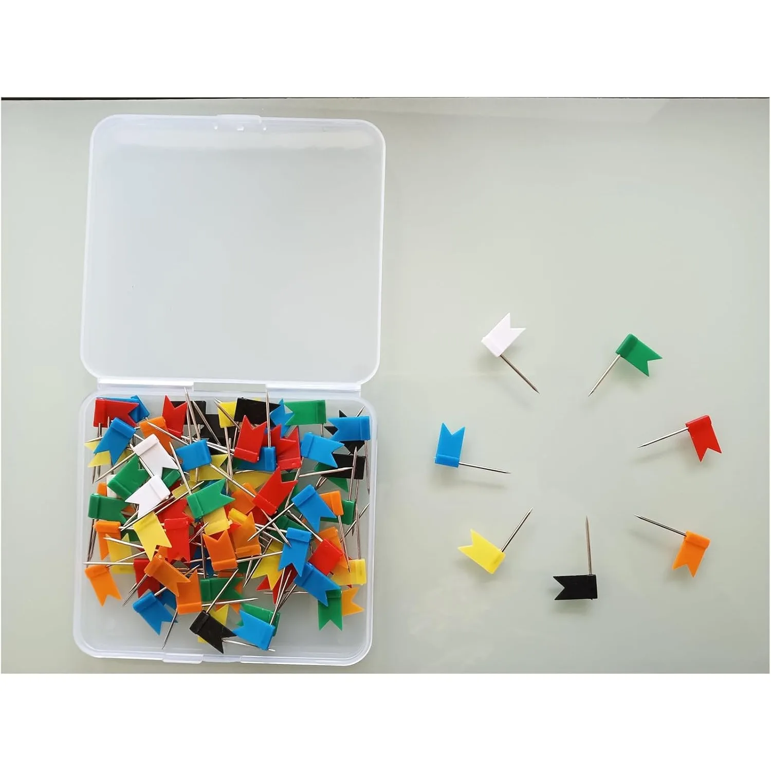 100PCS Map Flag Push Pins, Newlan Colorful Map Tacks Push Pins, Flag Tacks with Steel Points - 7 Colors