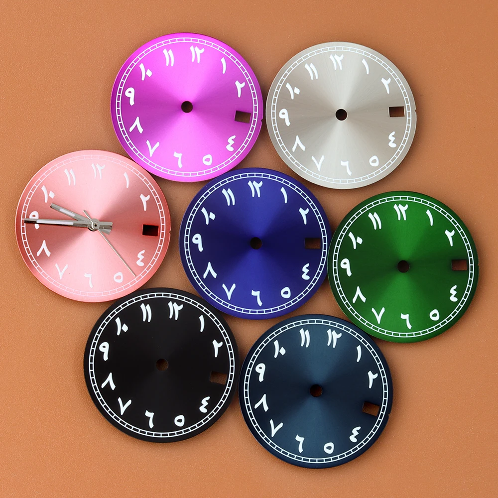 

28.5mm NH35 Dial Arabic Numerals Pink Sunburst Watch Dial Hands Stainless Steel Fit NH35 NH36 Movement Watch Replacement parts