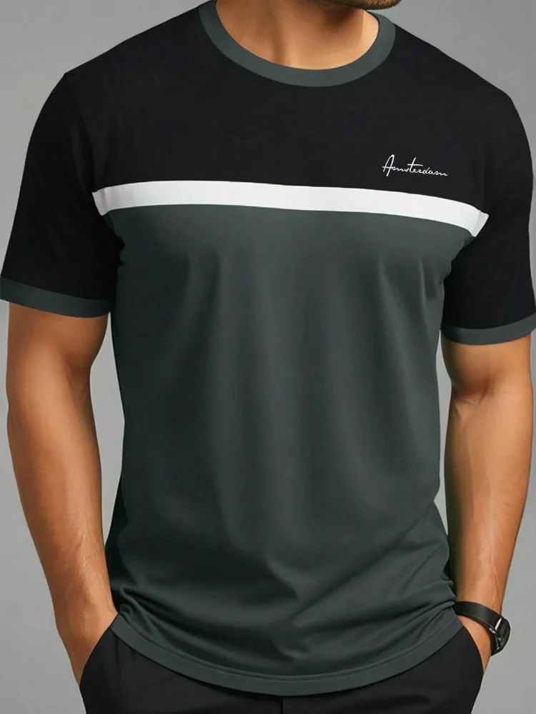 Zomer heren casual sport losse oversized eenvoudige letterpatroon bedrukte T-shirt met ronde hals en korte mouwen