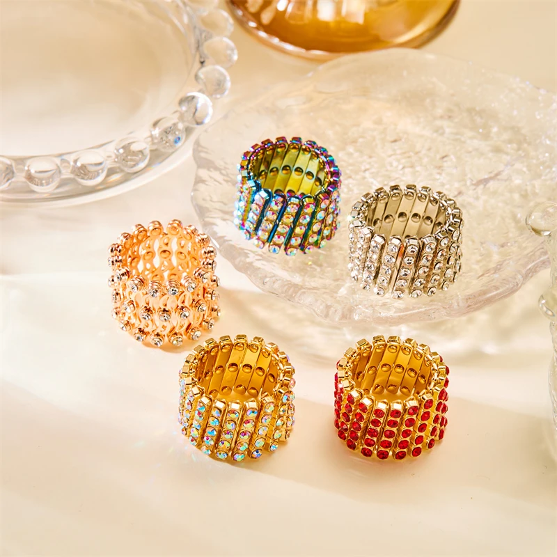 Unique Design Magic 2 in 1 Folding Retractable Ring Bracelet Shiny Rhinestone Multilayer Twist Rings for Women Creative Jewelry