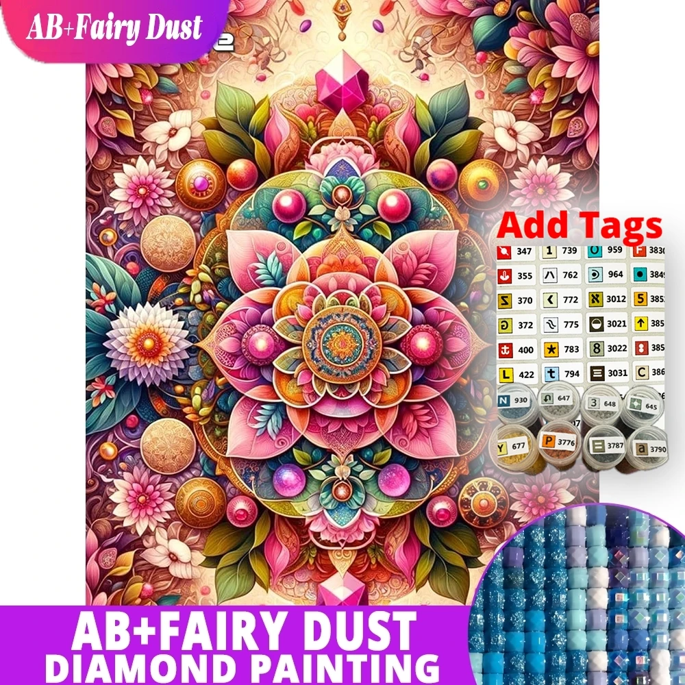 Fairy Dust AB Diamond Mosaic Flower Full Drill Square Painting Mandala Picture Of Rhinestones Embroidery Velvet Canvas Craft Kit