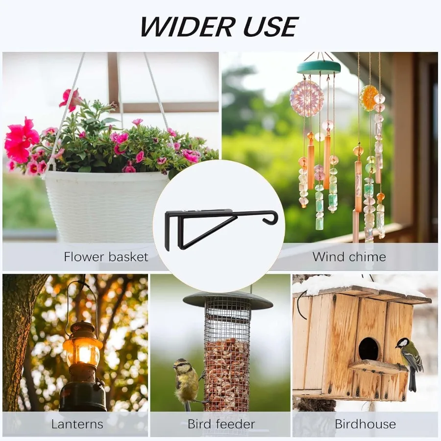 خطافات سياج من الفينيل 0.93 قابلة للتعديل للنباتات المعلقة فوق شماعات نباتات سياج الدرابزين في الهواء الطلق فولاذ مطلي باللون الأسود شديد التحمل #5